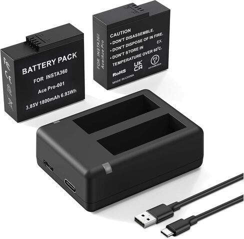 2 Packs 1800mAh Batteries for Insta 360 Ace Pro | Compatible with Insta360 Ace/Ace Pro Camera, with Dual Fast Charge Hub in Saudi Arabia