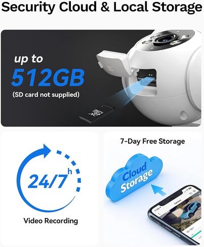 LongPlus Security Camera Outdoor 8MP 4K Pan Tilt WiFi Camera | Auto Tracking, AI Person Detection, Siren Alarm, Two-Way Audio, Color Night Vision 65ft in Saudi Arabia