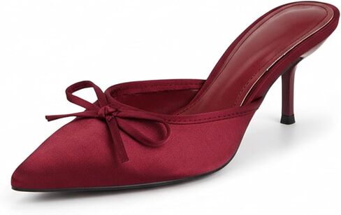 Women's Satin Bow Closed Pointed Toe Stiletto Dress Mules Fashion Elegant Slip On Kitten Heels Backless Slingback Pumps Sandals for Formal Wedding Party in Kuwait