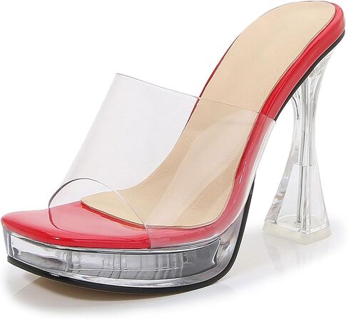 Women Sexy Clear Band Platform Super High Heel Prom Sandals Fashion Square Open Toe Slip On Clear High Heeled Sandals For Dance Catwalk Party Pumps in Saudi Arabia