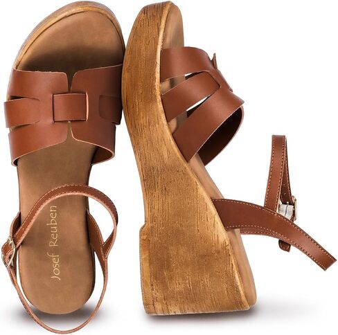 SORRENTO Women's Wedge Sandals, Adjustable Ankle Strap | Platform wedge heels, adjustable strap fit, cushioned footbed, lightweight feel, work-to-weekend footwear, modern style in Kuwait