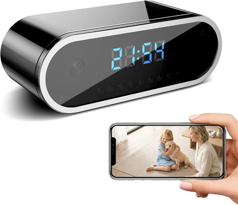 Wireless WiFi Indoor Security Camera with Clock for Home with App Control, Motion Detection, 150° Outdoor Camera with Night Vision & Loop Recording for Office/Shop/Pet/Garage,User-Friendly in Kuwait