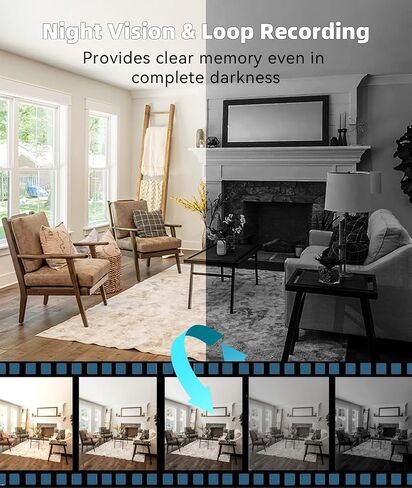Wireless WiFi Indoor Security Camera with Clock for Home with App Control, Motion Detection, 150° Outdoor Camera with Night Vision & Loop Recording for Office/Shop/Pet/Garage,User-Friendly in Kuwait