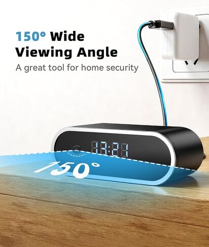 Wireless WiFi Indoor Security Camera with Clock for Home with App Control, Motion Detection, 150° Outdoor Camera with Night Vision & Loop Recording for Office/Shop/Pet/Garage,User-Friendly in Kuwait