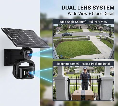 4G LTE Solar Security Camera Outdoor, Dual Lens 4K 8MP Wireless Camera with Dual Solar Panels, No WiFi Needed, 360° PTZ Color Night Vision, PIR Motion Detection, 2-Way Audio for Farm in Saudi Arabia