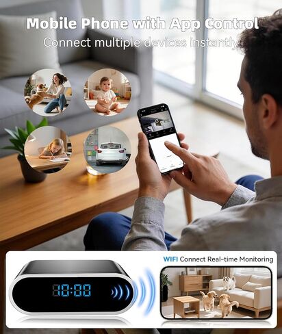 Wireless WiFi Indoor Security Camera with Clock for Home with App Control, Motion Detection, 150° Outdoor Camera with Night Vision & Loop Recording for Office/Shop/Pet/Garage,User-Friendly in Kuwait