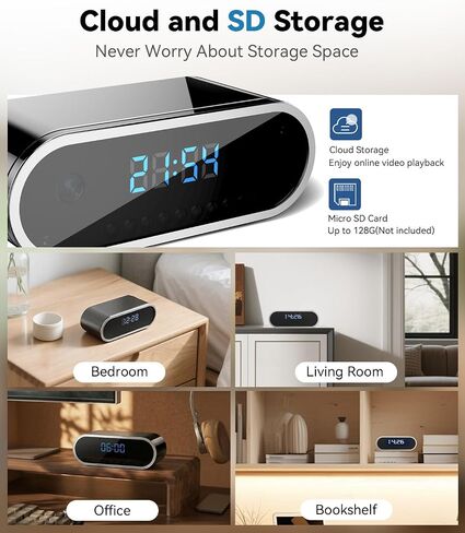 Wireless WiFi Indoor Security Camera with Clock for Home with App Control, Motion Detection, 150° Outdoor Camera with Night Vision & Loop Recording for Office/Shop/Pet/Garage,User-Friendly in Kuwait