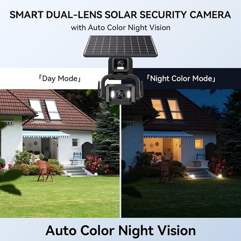 4G LTE Solar Security Camera Outdoor, Dual Lens 4K 8MP Wireless Camera with Dual Solar Panels, No WiFi Needed, 360° PTZ Color Night Vision, PIR Motion Detection, 2-Way Audio for Farm in Saudi Arabia