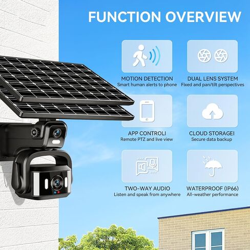 4G LTE Solar Security Camera Outdoor, Dual Lens 4K 8MP Wireless Camera with Dual Solar Panels, No WiFi Needed, 360° PTZ Color Night Vision, PIR Motion Detection, 2-Way Audio for Farm in Saudi Arabia