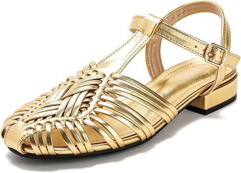 Women Woven Fisherman Sandals Ankle Strap Low Block Heels caged Dress Shoes | Closed Toe PU Adjustable Ankle Buckle 0.98in Low Block Heels Hollow Out Boho Braid Sandals for Work Vacation Daily Walking in Kuwait