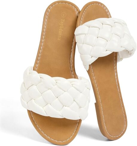 Women's Flat Sandals, Casual Beach Sandals with Soft Footbed for Vacation | Stylish Braided Straps and Easy Slip-on Design. Lightweight & Breathable Brown Sandals for Daily Wear Shopping Summer in Kuwait