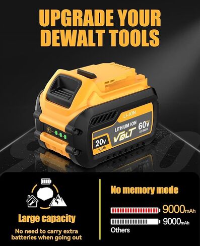 POWTREE 2Pack 9.0Ah Replacement for Dewalt 60V FlexVolt Battery Compatible with Dewalt 20V Battery and Charger DCB609 DCB606 DCB612 DCB200 DCB201 DCB203 DCB204 DCB206 DCB207 DCB209 Cordless Tools in Kuwait