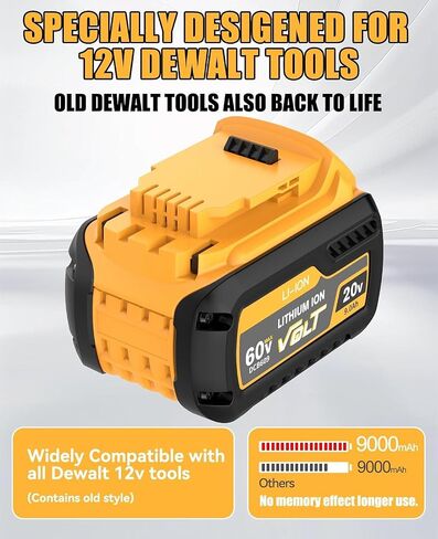 POWTREE 2Pack 9.0Ah Replacement for Dewalt 60V FlexVolt Battery Compatible with Dewalt 20V Battery and Charger DCB609 DCB606 DCB612 DCB200 DCB201 DCB203 DCB204 DCB206 DCB207 DCB209 Cordless Tools in Kuwait