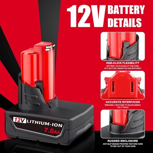 2Packs 7.0Ah 12V Battery Replacement for Milwaukee 12V Battery Lithium Ion Compatible with Milwaukee 12 Volt 48-11-2401 48-11-2402 48-11-2460 48-59-2401 Cordless Power Tools in Kuwait