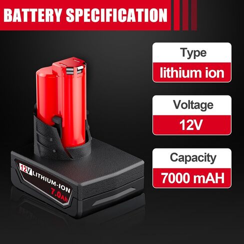 2Packs 7.0Ah 12V Battery Replacement for Milwaukee 12V Battery Lithium Ion Compatible with Milwaukee 12 Volt 48-11-2401 48-11-2402 48-11-2460 48-59-2401 Cordless Power Tools in Kuwait