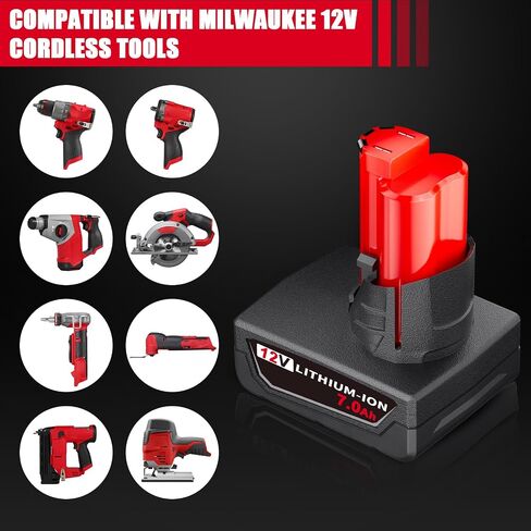 2Packs 7.0Ah 12V Battery Replacement for Milwaukee 12V Battery Lithium Ion Compatible with Milwaukee 12 Volt 48-11-2401 48-11-2402 48-11-2460 48-59-2401 Cordless Power Tools in Kuwait