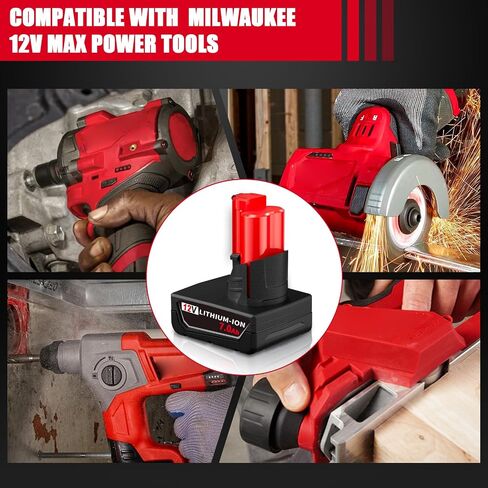 2Packs 7.0Ah 12V Battery Replacement for Milwaukee 12V Battery Lithium Ion Compatible with Milwaukee 12 Volt 48-11-2401 48-11-2402 48-11-2460 48-59-2401 Cordless Power Tools in Kuwait