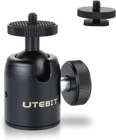 UTEBIT Panoramic Tripod Head with 1/4" Camera Hot Shoe Mount, Black | Mini Ball Head DSLR Camera Mount Adapter Photograph Attachment Accessories for Action Cameras Cam Smartphone Light Microphone in Kuwait