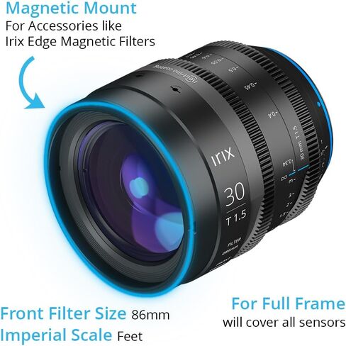 Irix Cine 30mm T1.5 Lens for Canon RF Mount Cameras | Military Certified for Humidity and Freezing Rain/Icing | Compatible with Magnetic Filters | Distance Scale in Feet in Kuwait