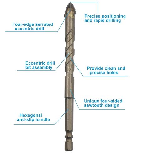 10 Pcs Four-Flute Sawtooth Eccentric Drill Bit Set, High-Performance Alloy Steel Drill Bits with Hex Shank for Stone, Glass, Concrete, Wood, Brick & Metal Drilling (6/8/10/12mm) in Kuwait