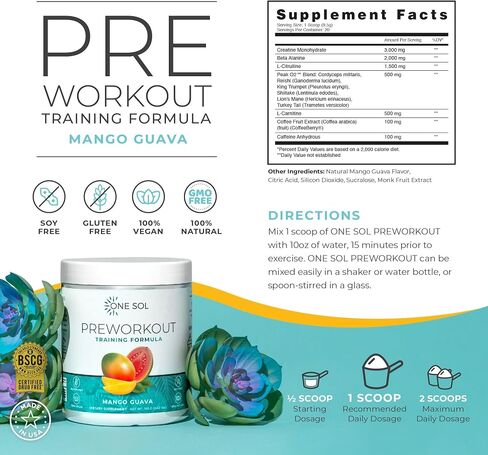 One Sol Women's Pre-Workout for Energy, Pump & Focus, Mango Guava | Vegan pre-workout formula for energy, pump and focus support; gluten- and soy-free. in Kuwait