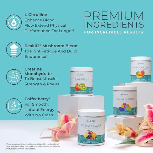 One Sol Women's Pre-Workout for Energy, Pump & Focus, Mango Guava | Vegan pre-workout formula for energy, pump and focus support; gluten- and soy-free. in Kuwait