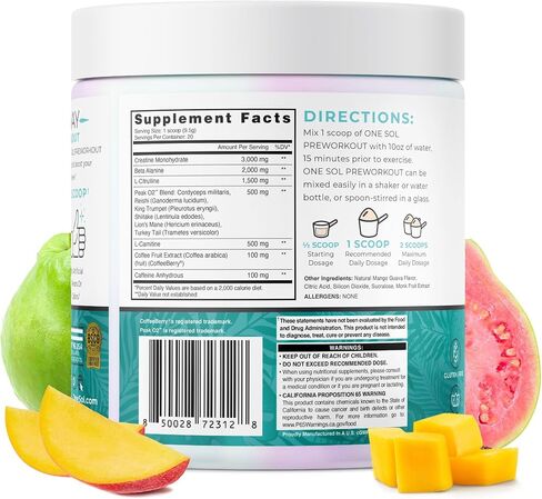 One Sol Women's Pre-Workout for Energy, Pump & Focus, Mango Guava | Vegan pre-workout formula for energy, pump and focus support; gluten- and soy-free. in Kuwait