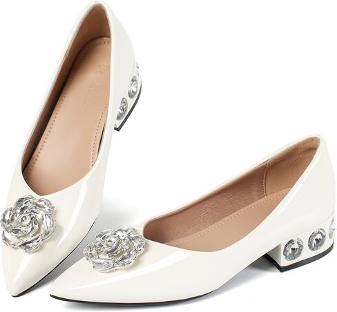 Women's Low Chunky Block Heels Pointed Toe Rhinestone Pumps Shoes | Women Low Chunky Block Pumps Comfortable Low Heel Dress Shoes for Wedding Party in Kuwait