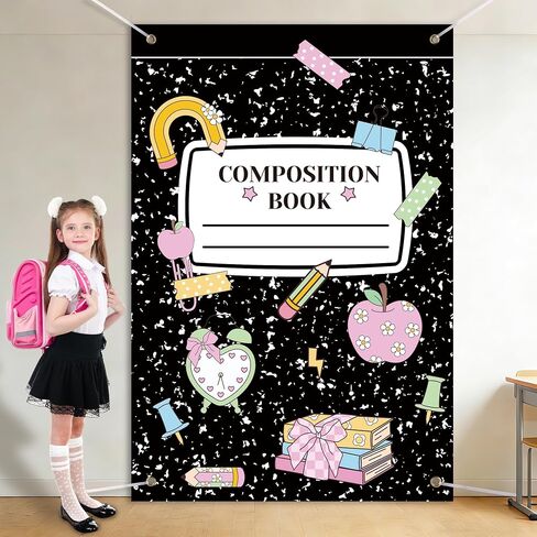 Back to School Backdrop 79 x 53 Inch Composition Notebook Backdrop First Day of School Decorations for Classroom, Bulletin Board, Office Welcome Back Party Supplies in Saudi Arabia