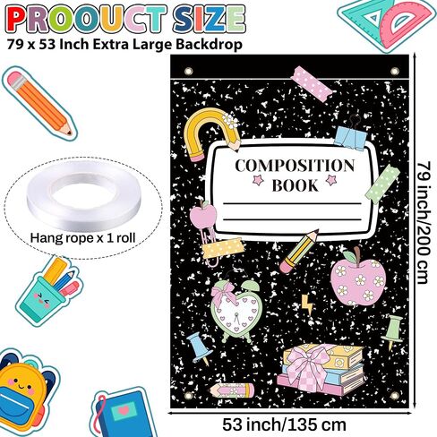 Back to School Backdrop 79 x 53 Inch Composition Notebook Backdrop First Day of School Decorations for Classroom, Bulletin Board, Office Welcome Back Party Supplies in Saudi Arabia