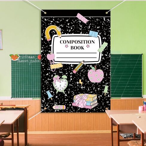 Back to School Backdrop 79 x 53 Inch Composition Notebook Backdrop First Day of School Decorations for Classroom, Bulletin Board, Office Welcome Back Party Supplies in Saudi Arabia