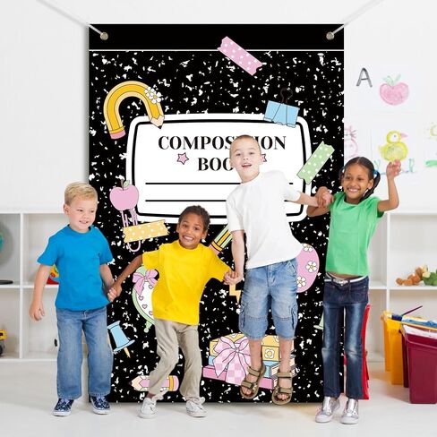 Back to School Backdrop 79 x 53 Inch Composition Notebook Backdrop First Day of School Decorations for Classroom, Bulletin Board, Office Welcome Back Party Supplies in Saudi Arabia