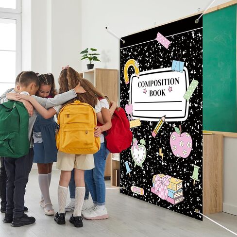 Back to School Backdrop 79 x 53 Inch Composition Notebook Backdrop First Day of School Decorations for Classroom, Bulletin Board, Office Welcome Back Party Supplies in Saudi Arabia