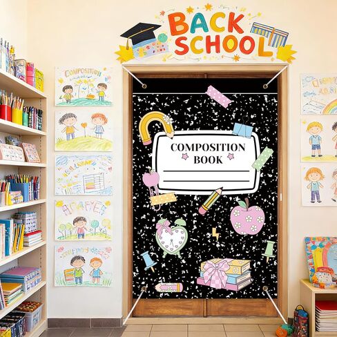 Back to School Backdrop 79 x 53 Inch Composition Notebook Backdrop First Day of School Decorations for Classroom, Bulletin Board, Office Welcome Back Party Supplies in Saudi Arabia