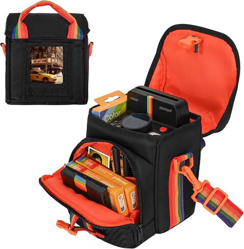 Camera Case for Polaroid Now 3rd/2nd Gen with Photo Display Window | Instant Camera Sling Bag with Clear Display Window, Quilted Front Pocket, 8mm Padding, Top Handle and Adjustable Strap, Black in Saudi Arabia