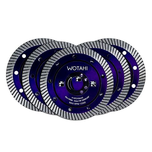 5-Piece Turbo Diamond Saw Cutting Blades, 4-1/2 inch | 7/8" Arbor with 20MM-5/8 Adapter for Angle Grinder, Dry/Wet Cutting for Concrete, Brick, Stone, Marble, Porcelain, Granite in Saudi Arabia