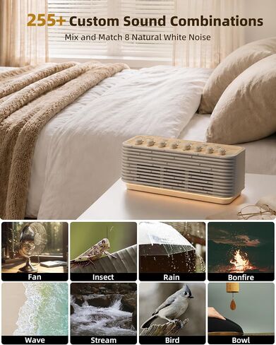 White Noise Sound Machine for Sleep, 255+ Natural Sound Combinations | Gifts for Women, Breathing Night Light with Sleep Timer, Volume Control, Rechargeable Bluetooth Speaker, Bedroom Kids Adults in Saudi Arabia
