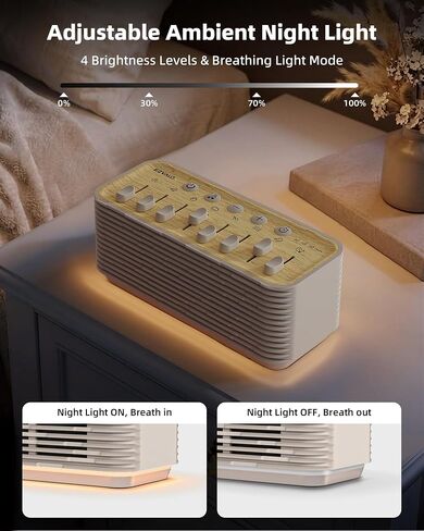 White Noise Sound Machine for Sleep, 255+ Natural Sound Combinations | Gifts for Women, Breathing Night Light with Sleep Timer, Volume Control, Rechargeable Bluetooth Speaker, Bedroom Kids Adults in Saudi Arabia