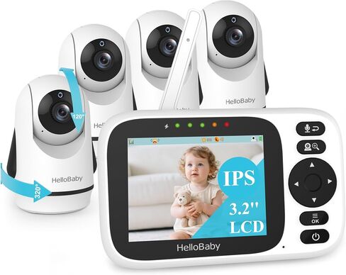 جهاز مراقبة الأطفال HelloBaby بدون WiFi مع شاشة 3.2 بوصة - كاميرا تكبير قابلة للإمالة | التحدث في اتجاهين، رؤية ليلية، وضع الصوت ECO VOX، نطاق طويل 1000 قدم، عرض درجة الحرارة، السفر المحمول، الآباء المسنين in Kuwait