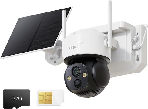 Anlapus 4G LTE Cellular Security Camera, 4MP 2.5K Solar Powered Camera | Outdoor, Pan/Tilt with 360° View, Human Detection, Auto Tracking, Color Night Vision, Included SIM Card & 32GB Memory Card in Kuwait