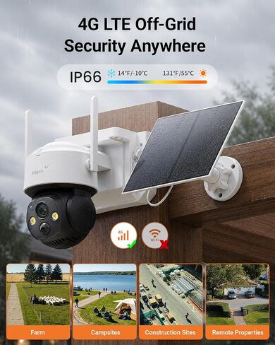 Anlapus 4G LTE Cellular Security Camera, 4MP 2.5K Solar Powered Camera | Outdoor, Pan/Tilt with 360° View, Human Detection, Auto Tracking, Color Night Vision, Included SIM Card & 32GB Memory Card in Kuwait