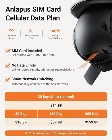Anlapus 4G LTE Cellular Security Camera, 4MP 2.5K Solar Powered Camera | Outdoor, Pan/Tilt with 360° View, Human Detection, Auto Tracking, Color Night Vision, Included SIM Card & 32GB Memory Card in Kuwait