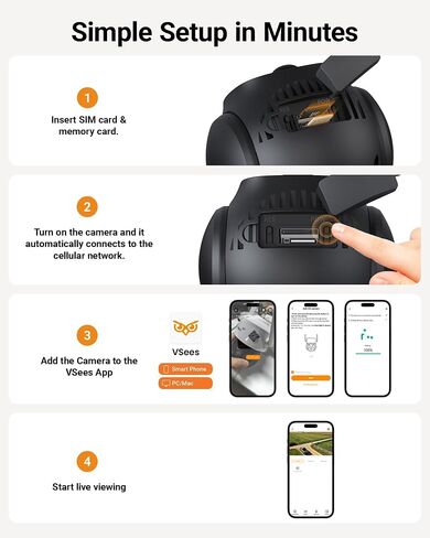 Anlapus 4G LTE Cellular Security Camera, 4MP 2.5K Solar Powered Camera | Outdoor, Pan/Tilt with 360° View, Human Detection, Auto Tracking, Color Night Vision, Included SIM Card & 32GB Memory Card in Kuwait