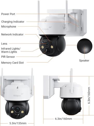 Anlapus 4G LTE Cellular Security Camera, 4MP 2.5K Solar Powered Camera | Outdoor, Pan/Tilt with 360° View, Human Detection, Auto Tracking, Color Night Vision, Included SIM Card & 32GB Memory Card in Kuwait