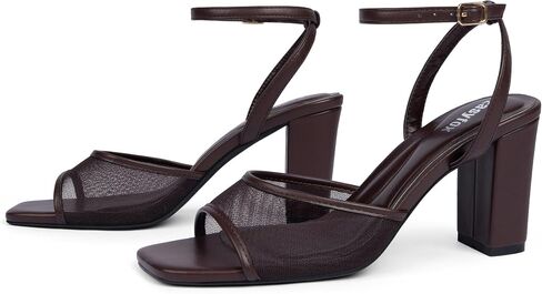 Easyfox Chocolate Heels Women Open Toe Mesh Chunky High Heel Sandals, 11 | Breathable Mesh Upper, Square Toe, Chunky Block Heel, Cushioned Insole, Dress Sandals for Dates,Wedding and Daily Outfits in Saudi Arabia