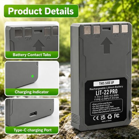 2 Pack LIT-22 PRO Battery 7000mAh for SPYPOINT Trail Camera | Rechargeable Lithium Battery Compatible with Flex-M, S, Plus, G-36 Cellular Trail Cameras (Includes Type-C Cable) in Kuwait