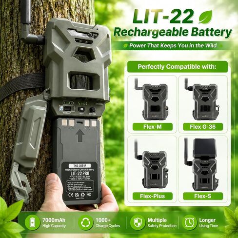 2 Pack LIT-22 PRO Battery 7000mAh for SPYPOINT Trail Camera | Rechargeable Lithium Battery Compatible with Flex-M, S, Plus, G-36 Cellular Trail Cameras (Includes Type-C Cable) in Kuwait
