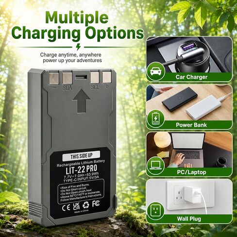 2 Pack LIT-22 PRO Battery 7000mAh for SPYPOINT Trail Camera | Rechargeable Lithium Battery Compatible with Flex-M, S, Plus, G-36 Cellular Trail Cameras (Includes Type-C Cable) in Kuwait