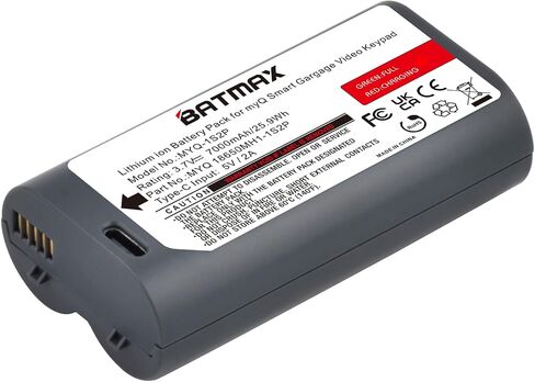 Batmax 1Pack USB-C بطارية ليثيوم أيون قابلة للشحن للوحة مفاتيح فيديو myQ Smart Garage، 7000 مللي أمبير، 3.7 فولت in Kuwait
