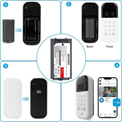 Batmax 1Pack USB-C بطارية ليثيوم أيون قابلة للشحن للوحة مفاتيح فيديو myQ Smart Garage، 7000 مللي أمبير، 3.7 فولت in Kuwait